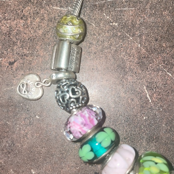 The longer 22 inch size Pandora silver snake style charm necklace with charms - Picture 2 of 4